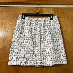 LOFT White Mini Skirt with Black Grid Pattern